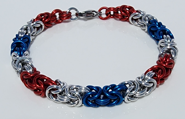 Red, Silver & Blue Byzantine Bracelet