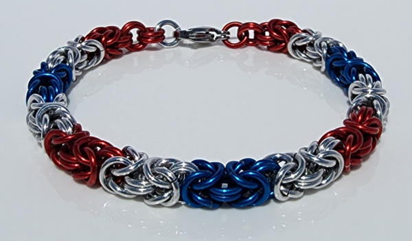Red, Silver & Blue Byzantine Bracelet - Image 2