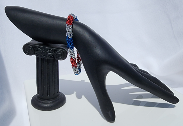 Red, Silver & Blue Byzantine Bracelet - Image 3
