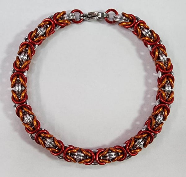 Red, Orange & Silver Byzantine Bracelet - Image 2