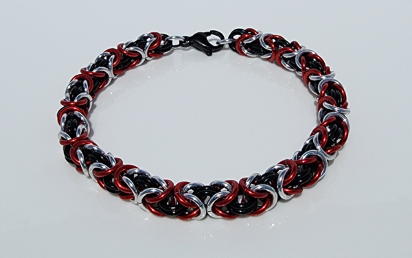 Red, Silver & Black Byzantine Bracelet - Image 5