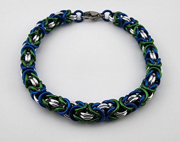 Blue, Green & Silver Byzantine Bracelet - Image 2