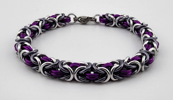 Silver, Gray & Purple Byzantine Bracelet