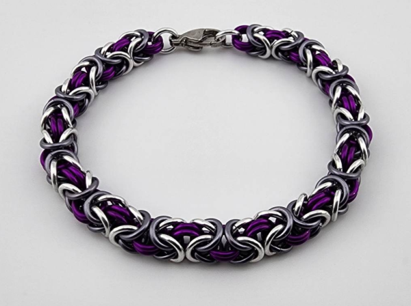 Silver, Gray & Purple Byzantine Bracelet - Image 2
