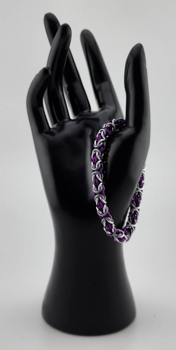 Silver, Gray & Purple Byzantine Bracelet - Image 3
