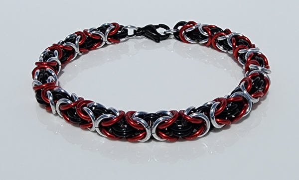 Red, Silver & Black Byzantine Bracelet - Image 4