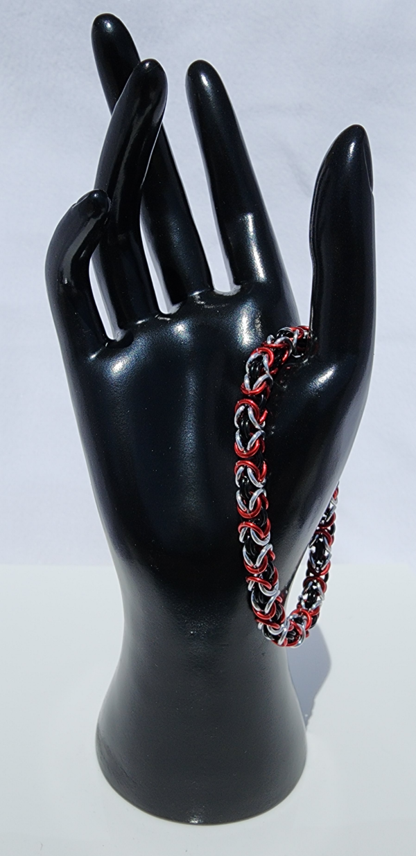 Red, Silver & Black Byzantine Bracelet - Image 3