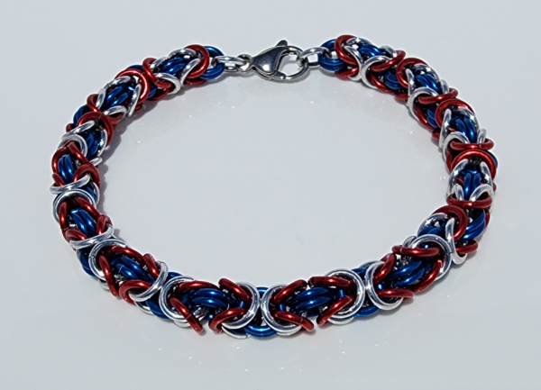 Red, Silver & Blue Byzantine Bracelet