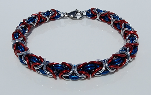 Red, Silver & Blue Byzantine Bracelet - Image 2