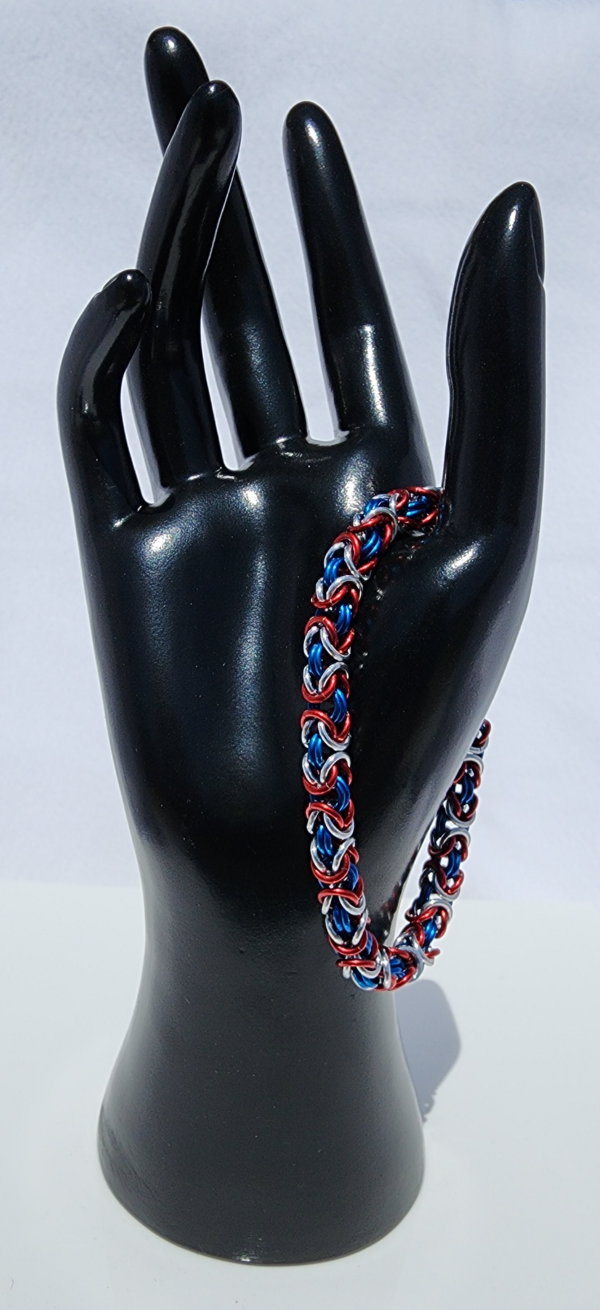 Red, Silver & Blue Byzantine Bracelet - Image 3