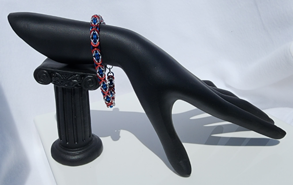 Red, Silver & Blue Byzantine Bracelet - Image 4