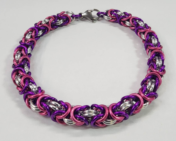 Purple, Pink & Silver Byzantine Bracelet