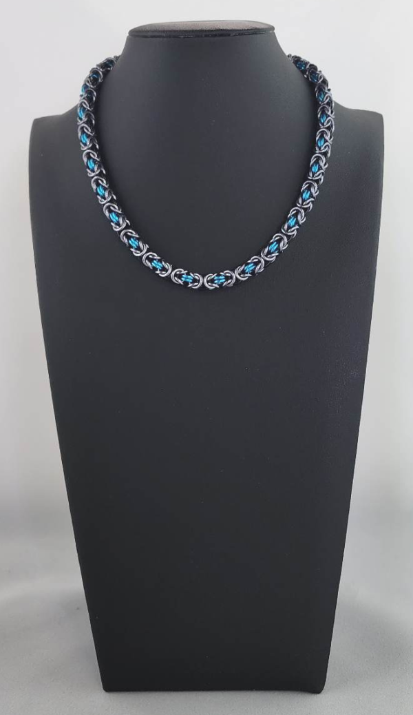 Gray, Black & Turquoise Byzantine Necklace
