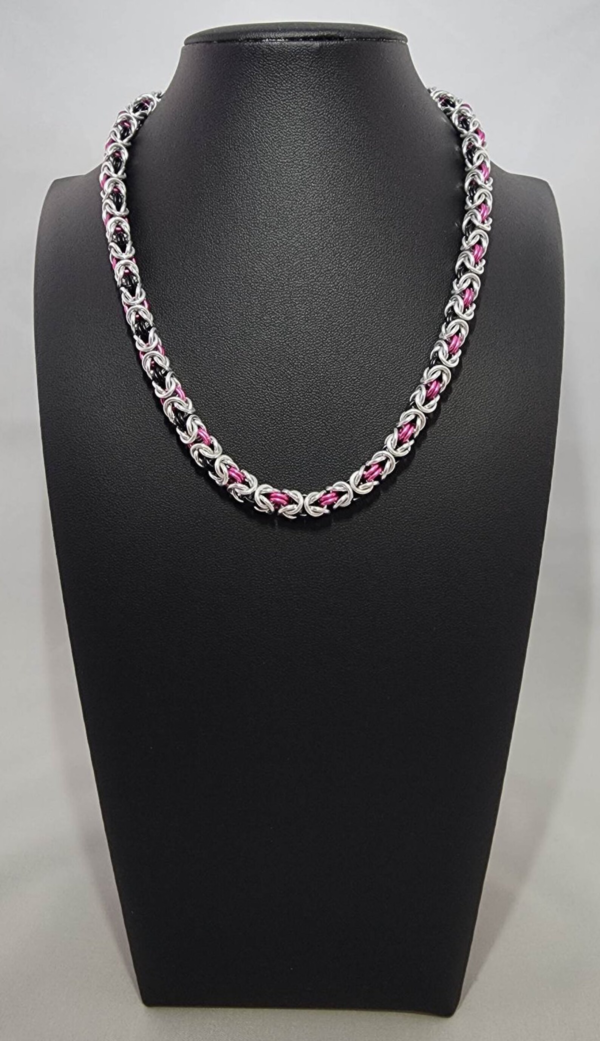 Silver, Pink & Black Byzantine Necklace