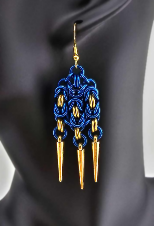 Blue & Gold Byzantine Chandelier Spiked Earrings