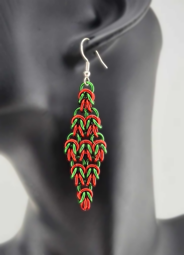 Green & Red Half-Byzantine "Diamond" Earrings