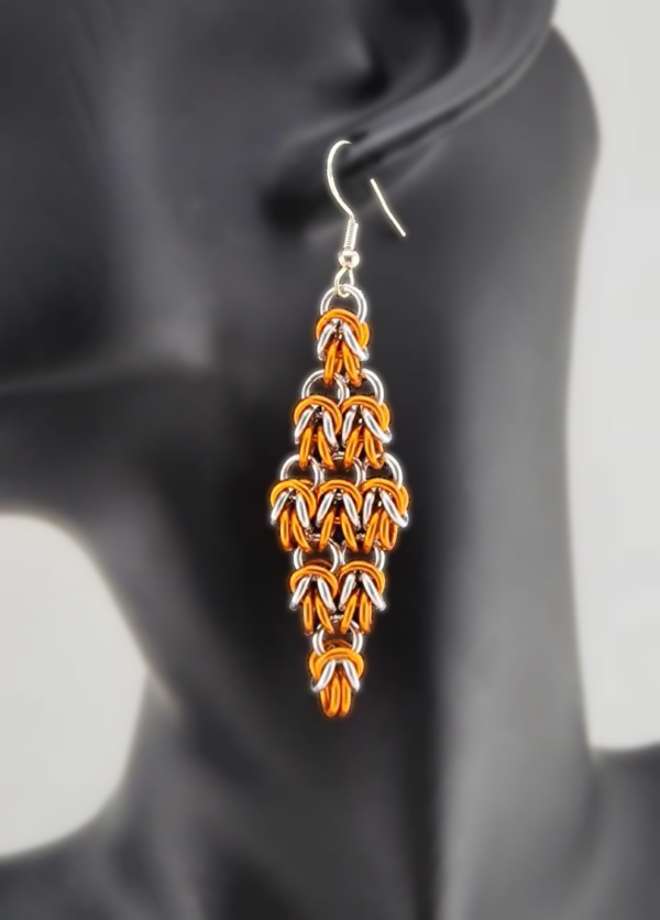 Orange & Silver Half-Byzantine "Diamond" Earrings