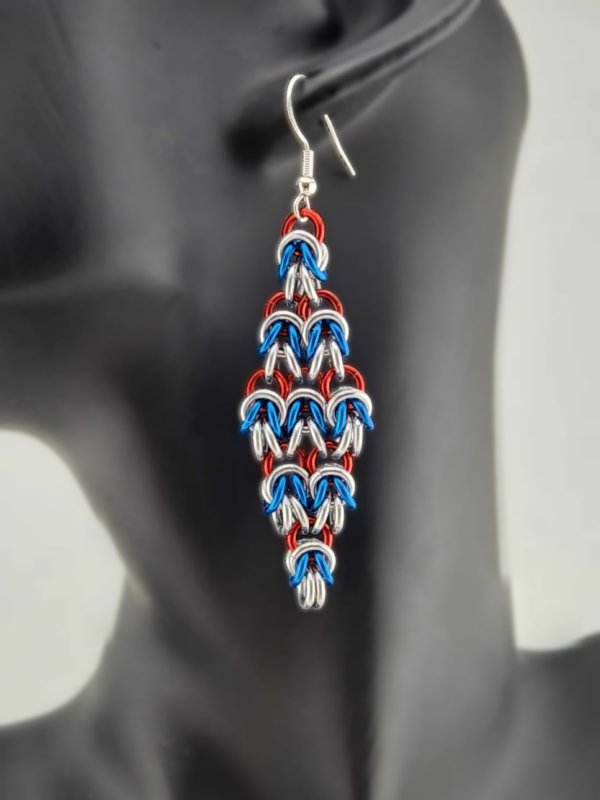 Red, Silver & Blue Half-Byzantine "Diamond" Earrings