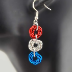 Red, Silver & Blue Mobius Earrings