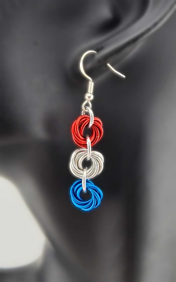 Red, Silver & Blue Mobius Earrings