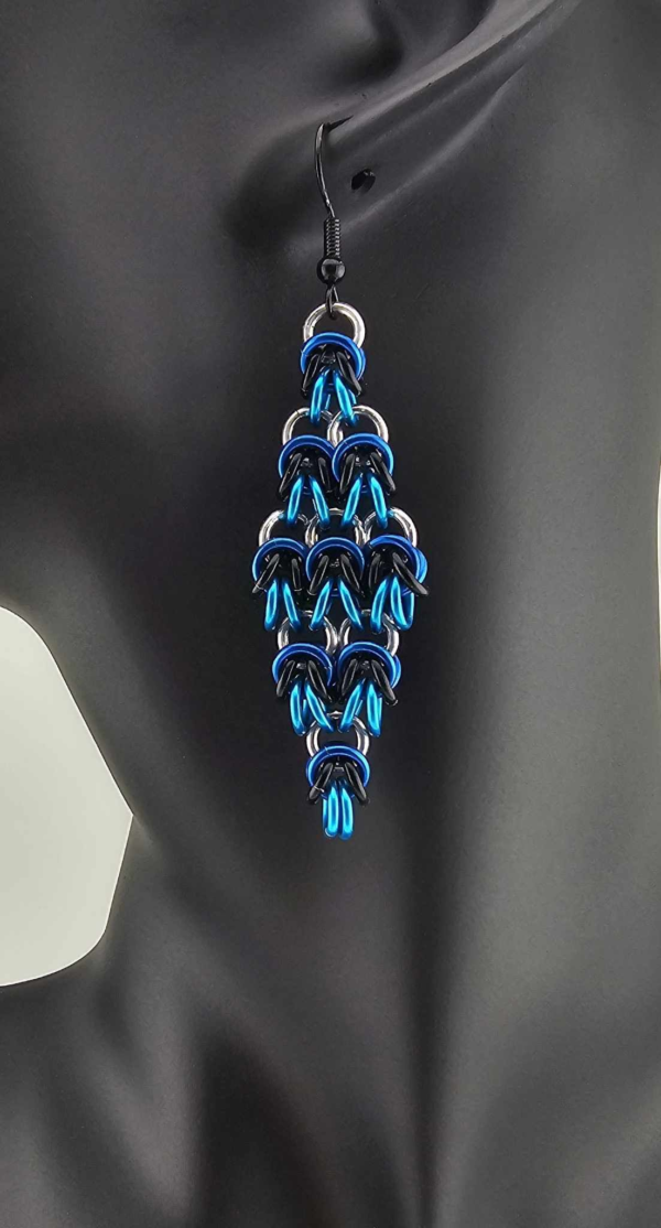 Silver, Blue, Black & Turquoise Half-Byzantine "Diamond" Earrings