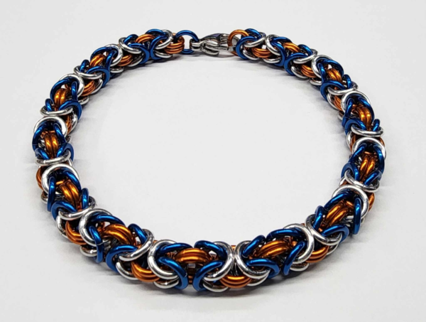 Silver, Blue & Orange Byzantine Bracelet