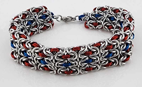 Red, Silver & Blue Triple Byzantine Bracelet