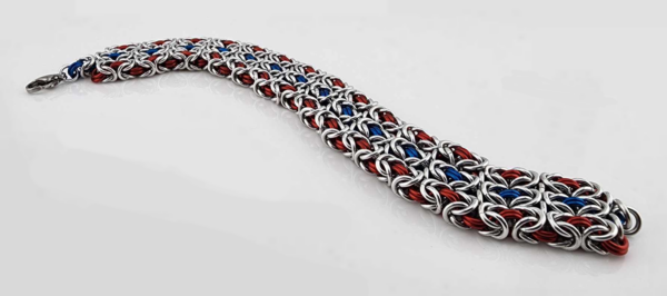 Red, Silver & Blue Triple Byzantine Bracelet - Image 2