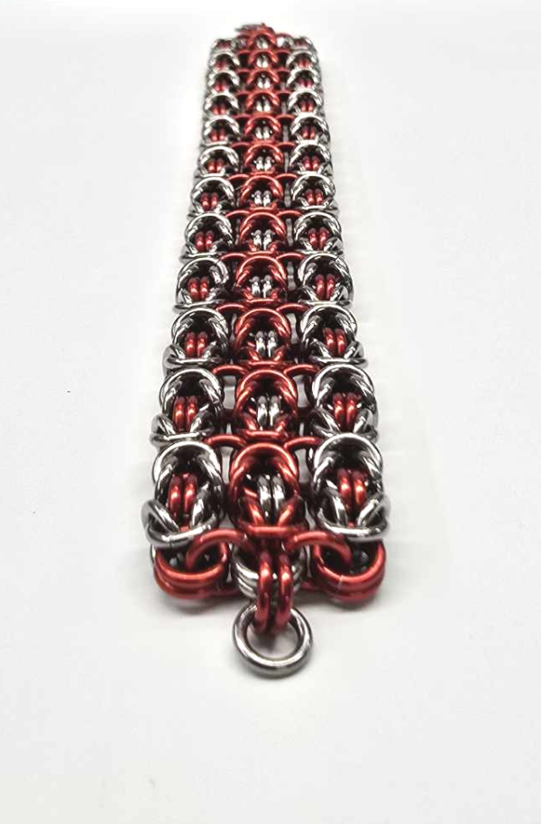 Stainless Steel & Red Anodized Aluminum Triple Byzantine Bracelet - Image 3